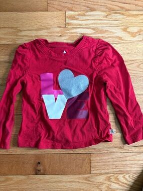 GAP Red Long-Sleeve LOVE Graphic Tee with Silver Heart